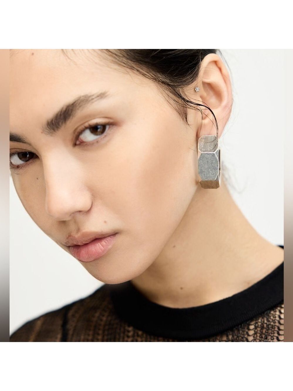 ALLSAINTS-Alex Chunky Hexagon Hoop Earrings-Silver-NWT - Picture 11 of 11